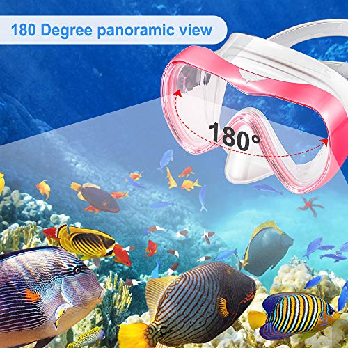 Gugusure Dry Snorkel Set, Snorkeling Gear with Anti Fog and Anti Leak Tempered Glass, Panoramic Wide View and Easy Breathing for Scuba Diving and Swimming, Ideal Snorkel mask for Adults, Youth, Women