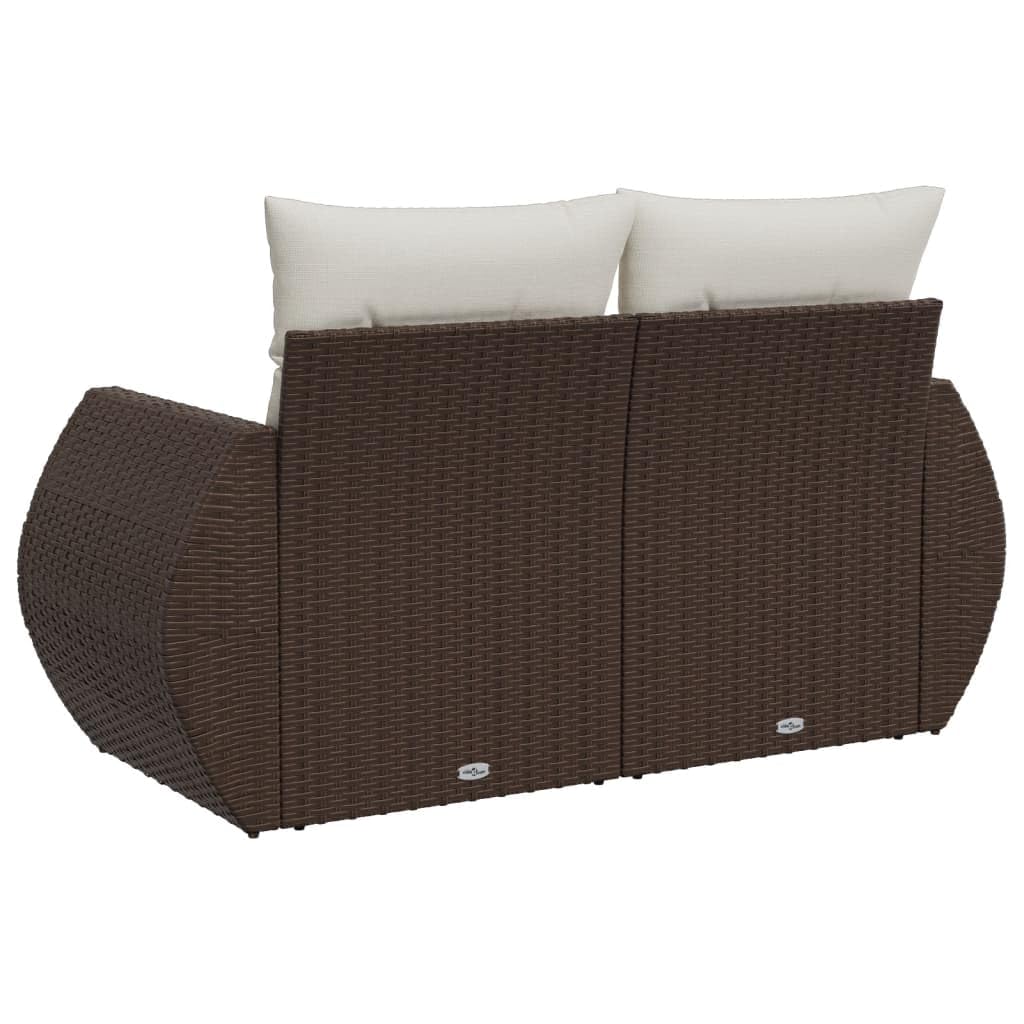 Divano da Giardino 2 Posti in Rattan PE Marrone con Cuscini