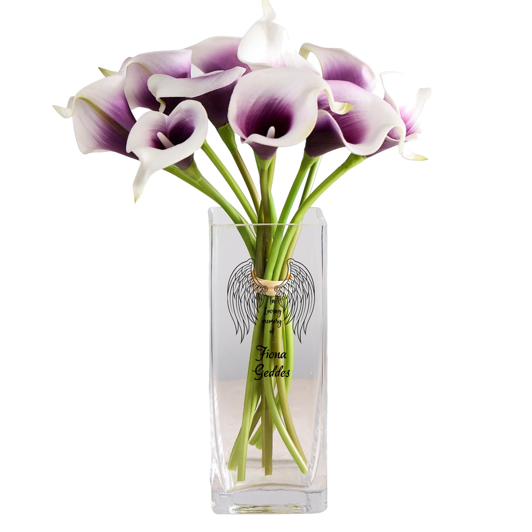 Personalised Memorial Flower Vase, 20 cm Height, 8 cm Diameter, Thick Heavy Glass, Customised Message (In Loving Memory Of)