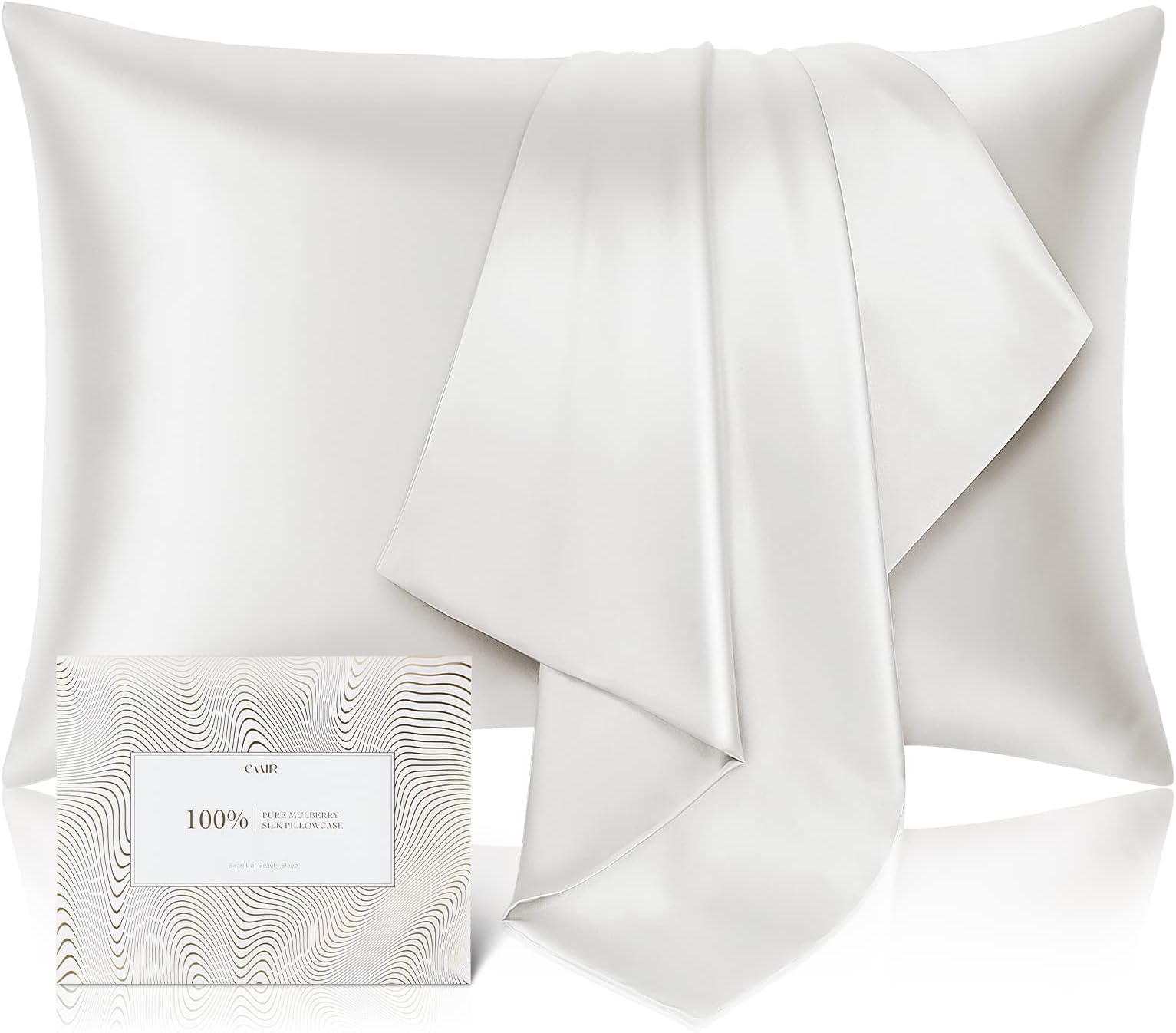 100% Pure Mulberry Silk Pillowcase for Hair and Skin - Allergen Resistant Dual Sides,600 Thread Count Silk Bed Pillow Cases with Hidden Zipper,1pc,Standard Size,WhiteOEKO-TEX STANDARD 100