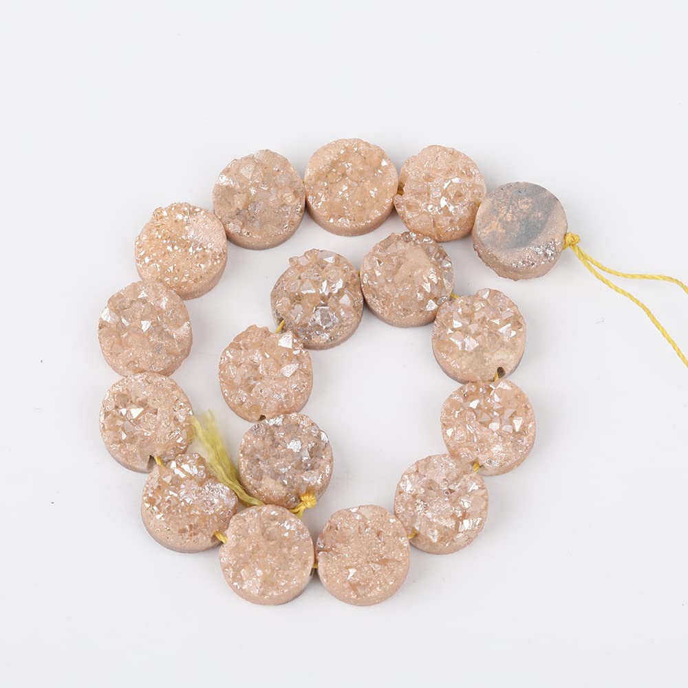 Naturalny kamień kryształowy, 16 szt./sznur. 12 mm srebrzystych tytanowych okrągłych koralików drusy agatów z otworami środkowymi, wisiorki z kamieniem(Style 4)