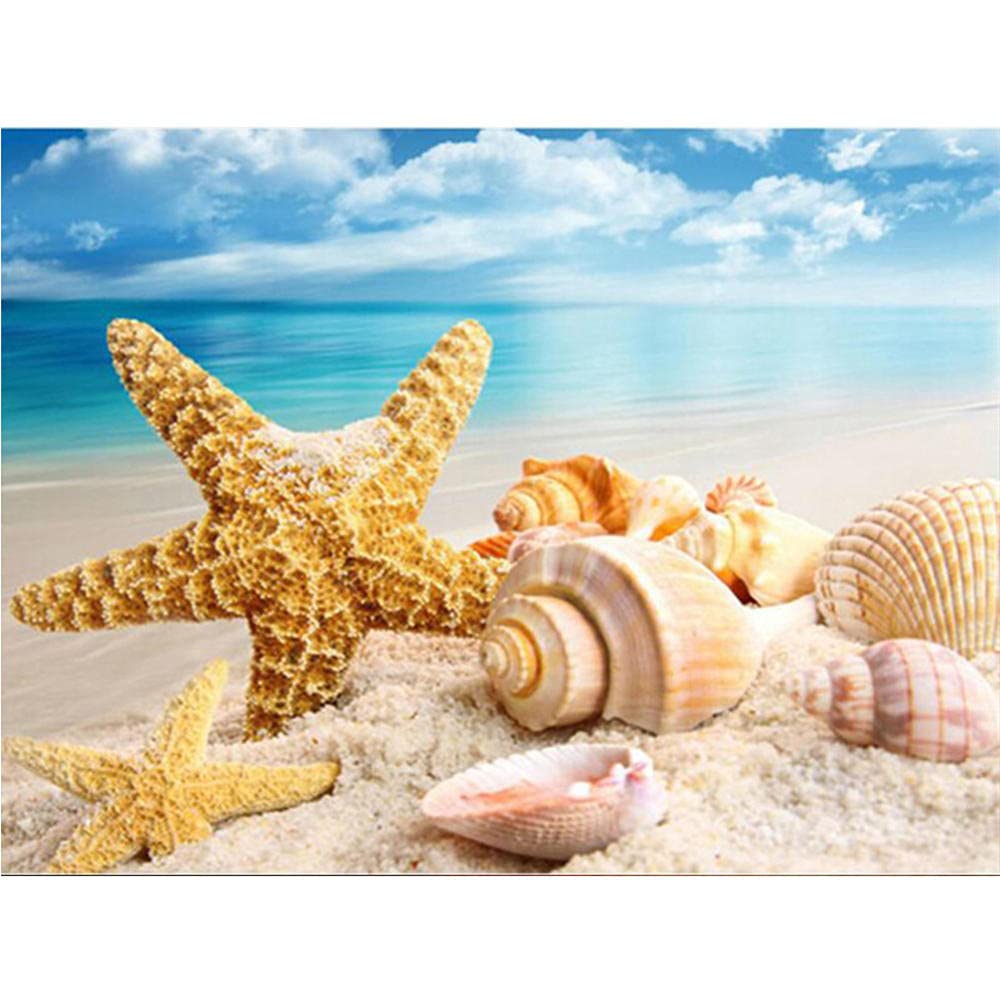 5D Diamond Painting Kits Complets,Coquillage de plage Étoile de mer Peinture en Diamant Kits pour Adultes Enfants DIY Broderie Diamant Full Strass Point de Croix Artisanat Maison Murale Décor 40x40cm