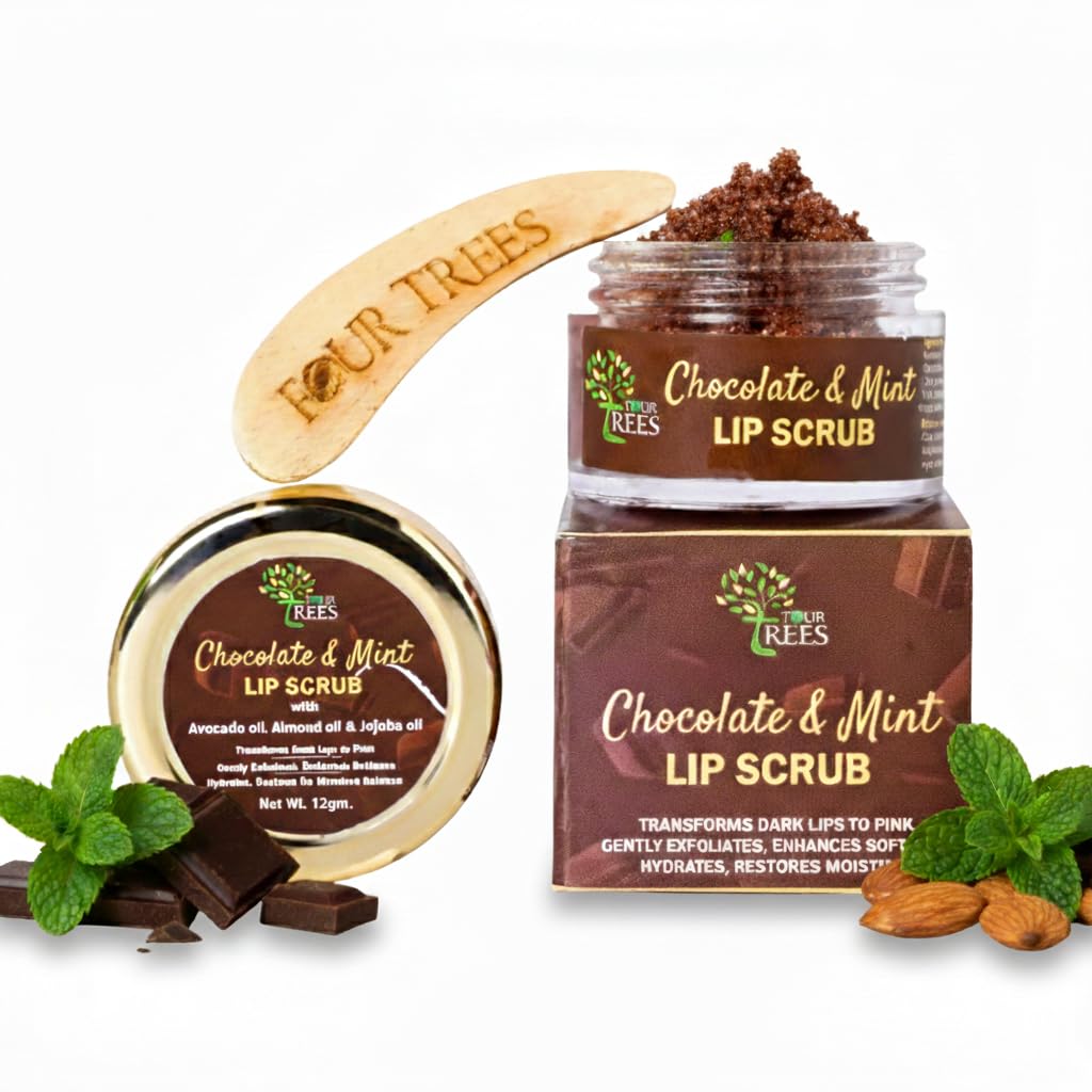 Four Trees Chocolate Lip Scrub | Turns Dark Lips to Pink | Softens, Exfoliates & Hydrates Lips | For Men & Women