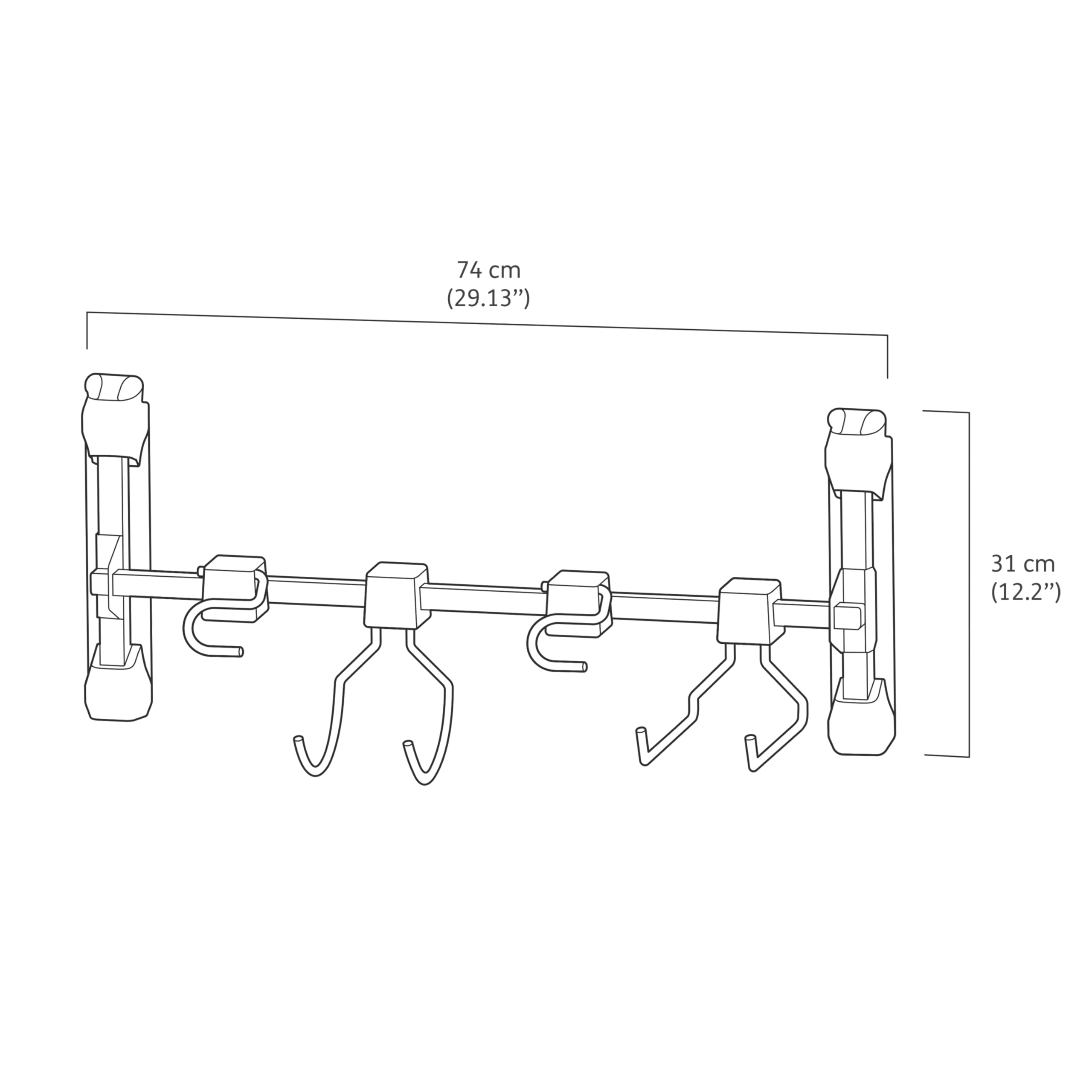 Keter Appendi Attrezzi in Metallo, Compatibile con Casette da Giardino Keter, 4 Ganci con Capacità di Carico Totale Fino a 36 Kg, 74x31H cm