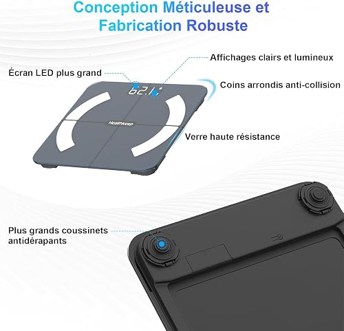 Healthkeep Scales for Body Weight with App 13 Body Composition Metrics, Digital Bathroom Scales with Bluetooth Weighing Scale, App Compatible with iOS Android 11 * 11 Iches (Blue) - 8
