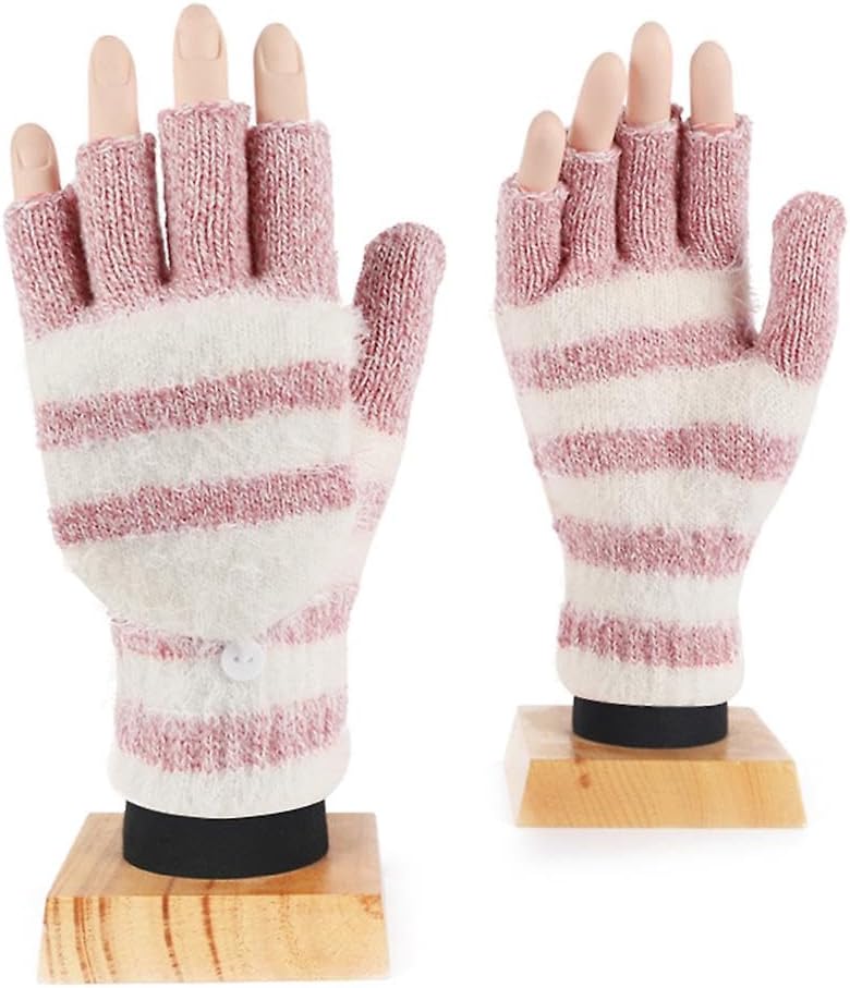 Warm Winter Knit Fingerless Gloves for women with Flip-Top Mittens, Convertible Fingerless Mittens for Women