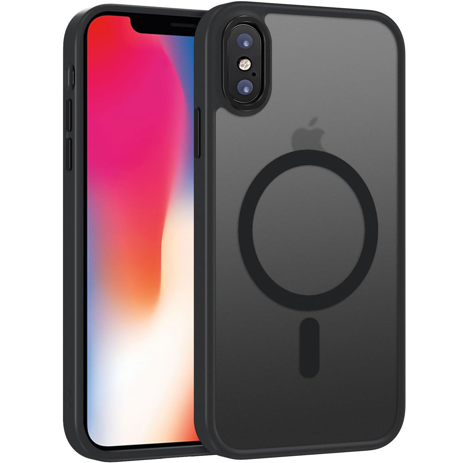 Etui iPhone X/XS kompatybilne z MagSafe, tylna obudowa magnetyczna wszechstronna ochrona obiektywu, odporna na zarysowania, wstrząsoodporna obudowa TPU i PC do X/XS, półprzezroczyste matowe