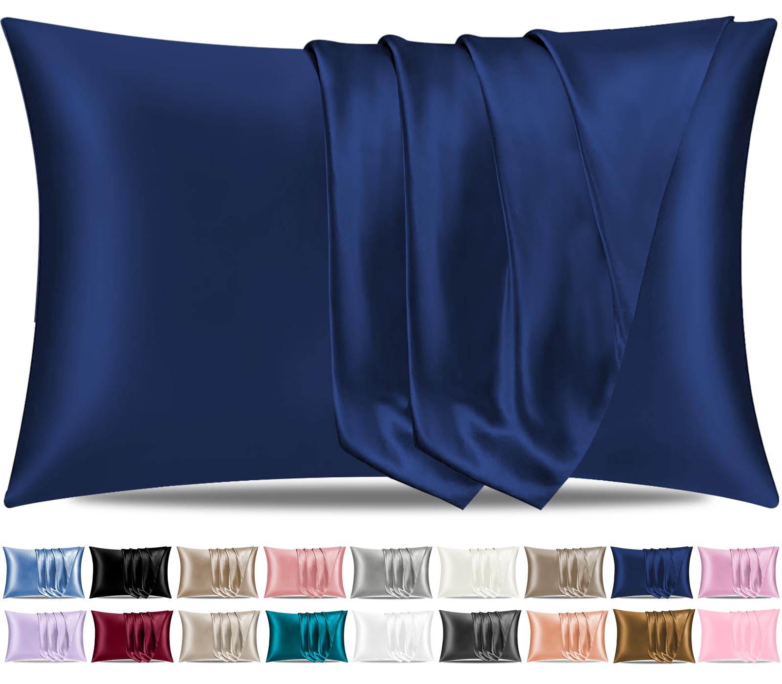 Pamposh Navy Satin Silk Pillowcases For Hair And Skin 2 Pack Standard Size With Envelope Closure (2 Pcs Pillowcases (50 X 75 Cm), )