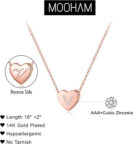 Miniatura 6 de M MOOHAM - Collar con inicial de corazón para niñas y mujeres, collar con colgante de corazón con delicada circonia cúbica para mujeres y niñas,