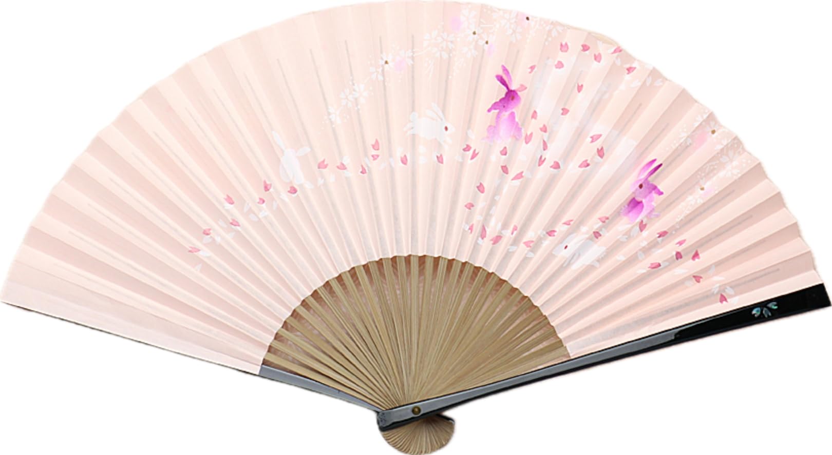 Kyoto Folding Fan White Rabbit Pink Women's Paper Sensu Japanese Handmade