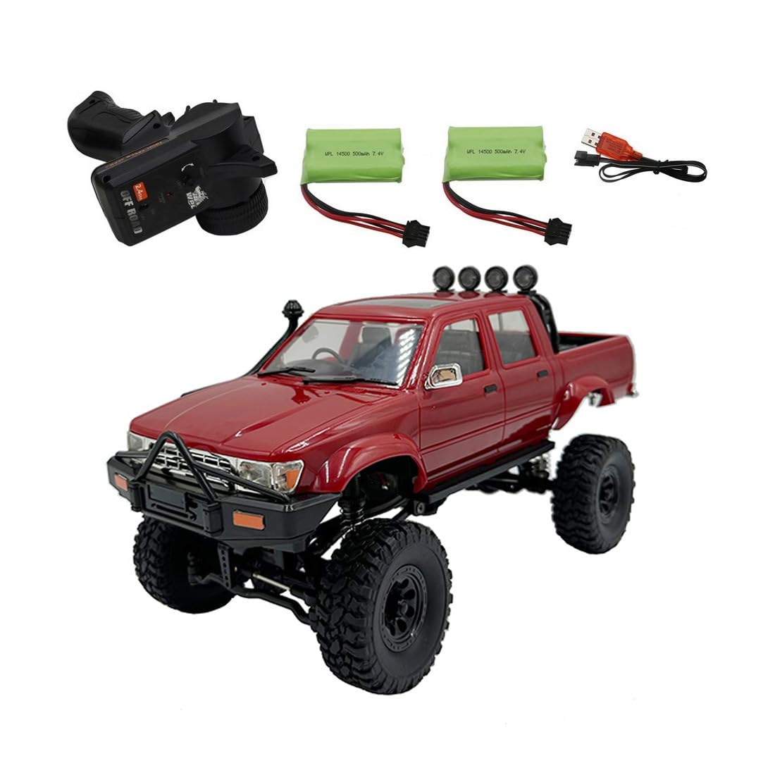 WPL C64-1 1/16 Scale RC Pickup Truck, 4WD Off-Road Crawler with Full-Proportional Control, Forward & Reverse Drive, Braking, 2 Batteries, 2.4GHz Remote, White RC Car for Adults & Teens