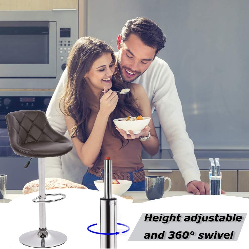 Dkeli Counter Height Bar Stools Set of 2 PU Leather Height Adjustable Swivel Bar Chairs with Back and Chrome Steel Base for Kitchen Living Room Pub Coffee Modern Hydraulic Dinning Chairs (Brown)