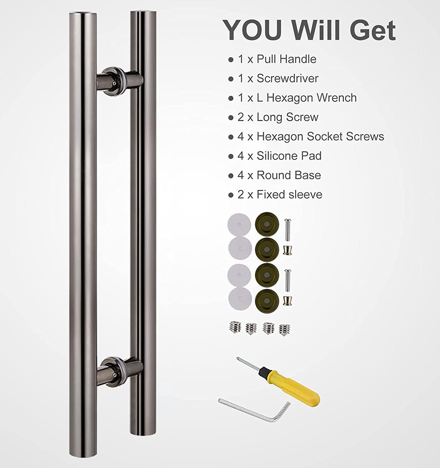 Door Pull Sliding Barn Door Handle Stainless Steel Modern Push Pull Bar Handle Double Sided H Sround Tube Door Handle for Gate Galss Door Wood Door for Home (Black 100 Cm/40 in)