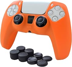 Pandaren PS5 Controller Skin, Silicone Soft PS5 Controller Cover for Sony DualSense Controller Sweat-Proof Anti-Slip Silicone Grips Hand Grip with 8pcs FPS Pro Thumbsticks Cap Protector(Orange)