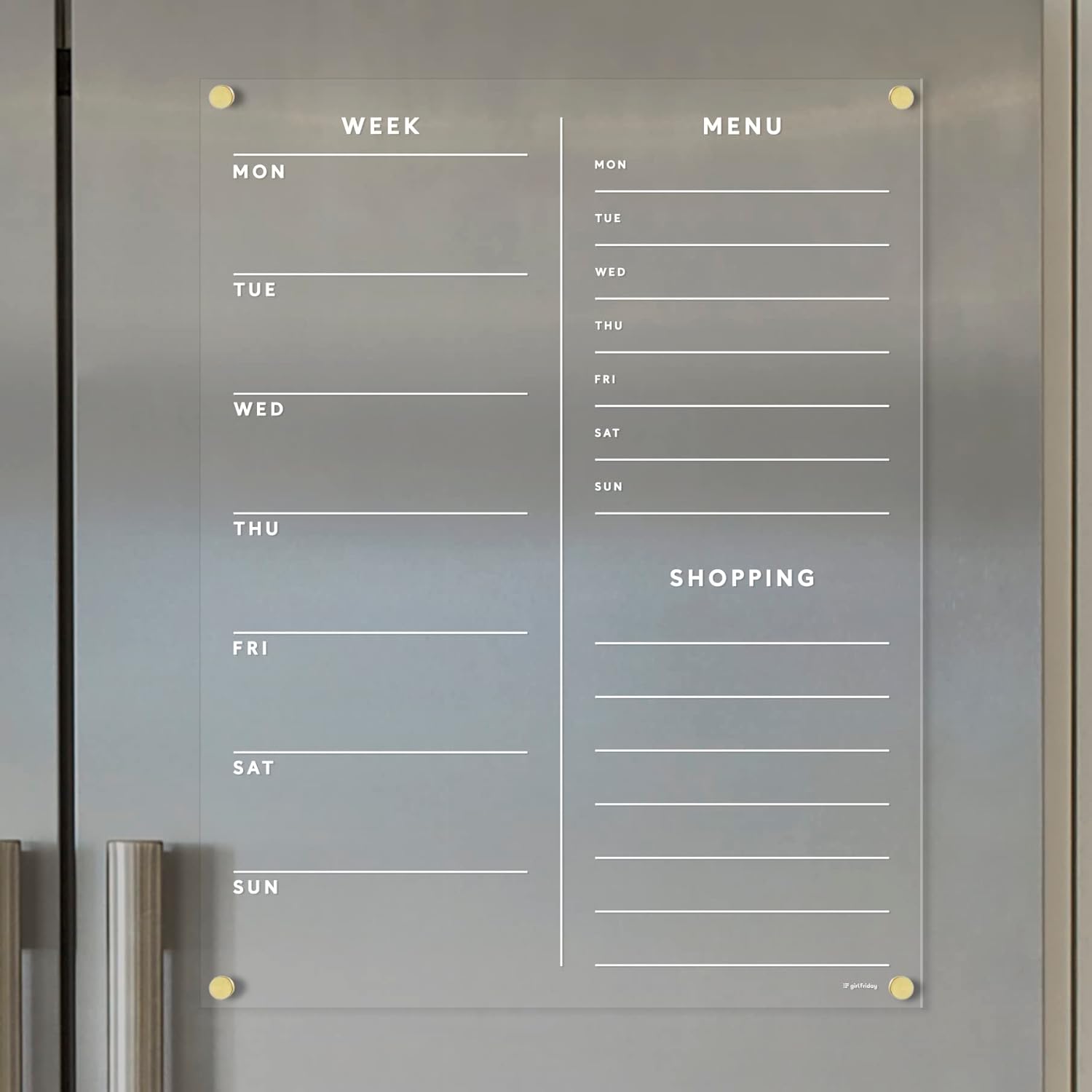 Magnetic Acrylic Week,Menu,Shopping Calendar for Fridge, Wet/Dry-Erase Board for Refrigerator, Includes Magnetic Wet-Erase Marker, Optional Color Marker Set