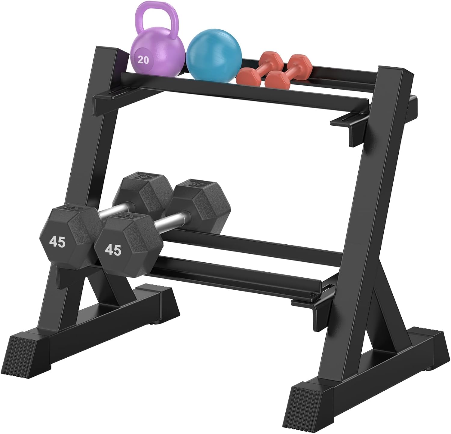 TomCare Dumbbell Rack Stand Only, 2-Tier 33 IN Length Adjustable Weight Rack for Home Gym Heavy-Duty Metal Weight Stand Holder for Dumbbells, Kettlebells, 360 lb Capacity (Dumbells not included)