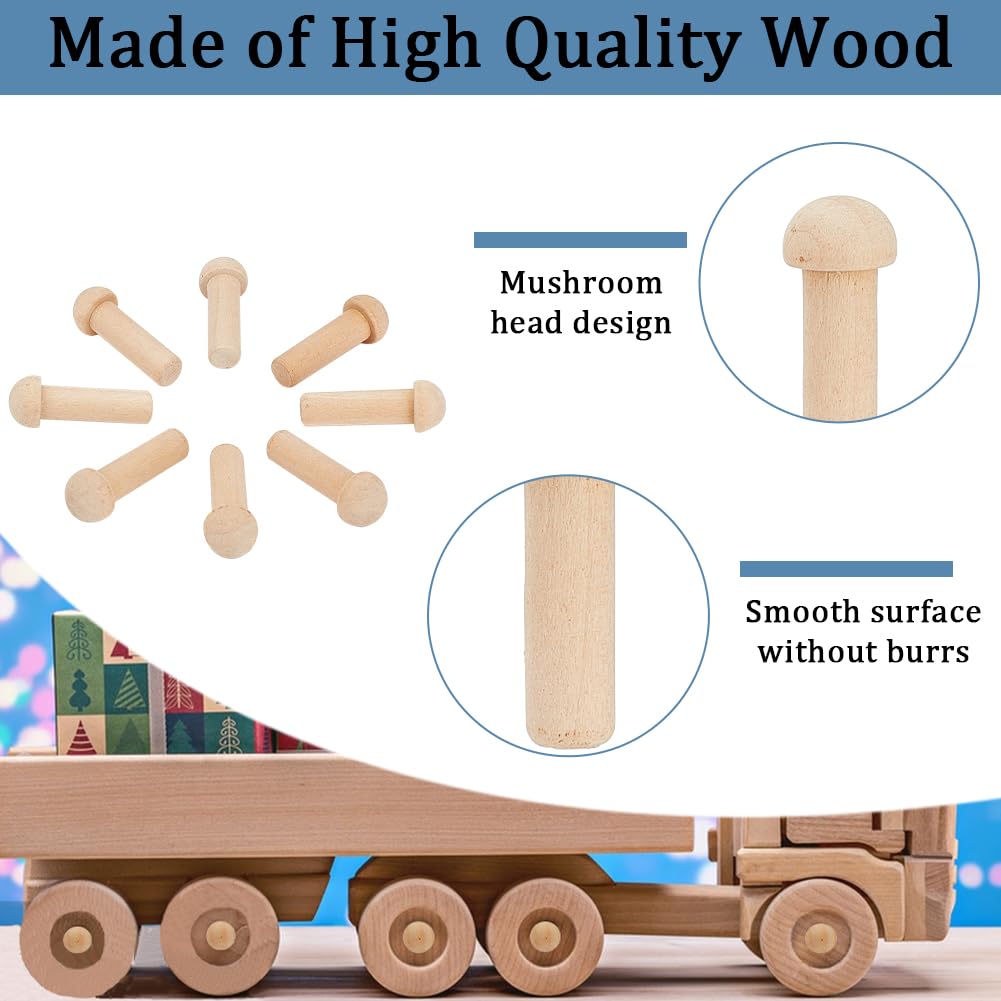 OLYCRAFT 100pcs Mini Cheville D'Essieu en Bois 3.2cm Cheville en Bois Inachevé Cheville en Bois Champignon Vierge Cheville D'Essieu pour Roue en Bois de Trou de 8mm pour Voiture Artisanat Fournitures