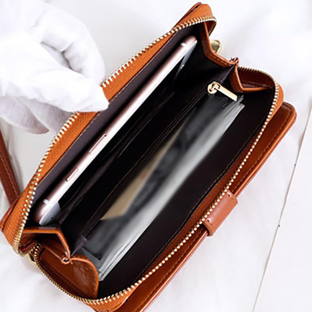 ccHuDE Long PU Leather Wallet Large Capacity Credit Card Holder Wristlet Purse Wallet Coins Zipper Pocket Brown