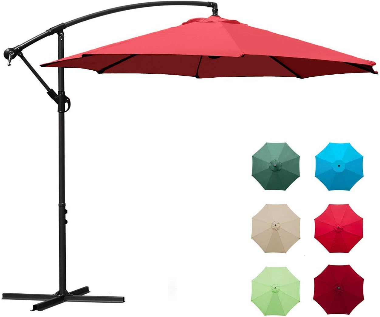 Aclumsy Offset Umbrella - 10Ft Cantilever Patio Hanging Umbrella, Easy Tilt Adjustment, Polyester Shade, 8 Ribs for Backyard, Poolside, Lawn and Garden - Red