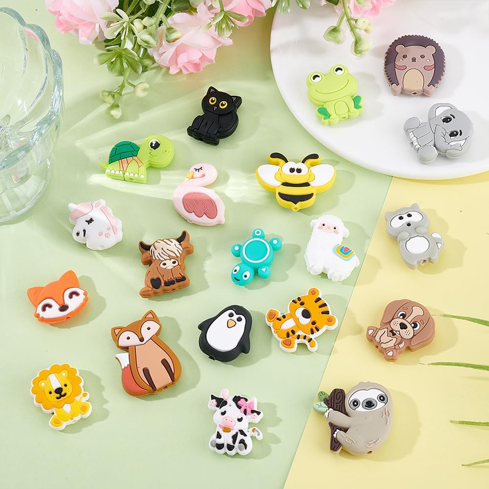 20Pcs 20 Style Animal Silicone Bead Cute Silicone Focal Beads Colorful Sloth Lion Elephant Bee Fox Pen Beads Loose Spacer Bead for Beadable Pen Keychain Jewelry Making Crafts Charms - Image 5