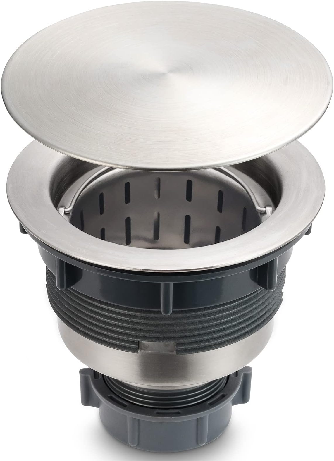 GZILA 3.5" Kitchen Sink Drain Strainer Assembly Kit with Stopper Cover, Removable Deep Waste Basket Replacement, SUS304 Stainless Steel Brushed Nickel, Add Decor Flat Lid