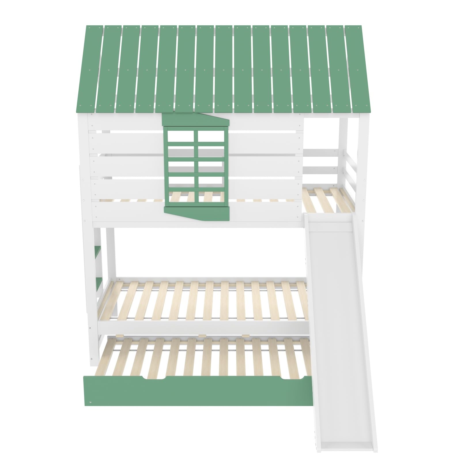 Sweiko Lit Superposé Enfant 90x200 cm avec Lit Gigogne et Toboggan, Blanc