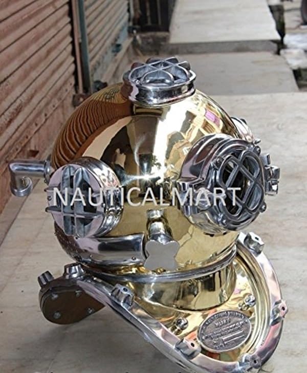Nauticalmart Antique Brass Scuba Mark V US Navy Deep Sea Diving Divers Helmet