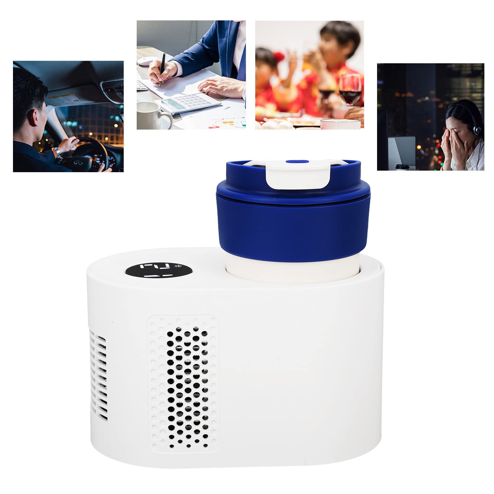 Scalda-tazze per auto Scalda-tazze elettrico intelligente 2 in 1 Isolamento dal calore e dal freddo Ampio display digitale per l'ufficio di viaggio in auto (Bianca)