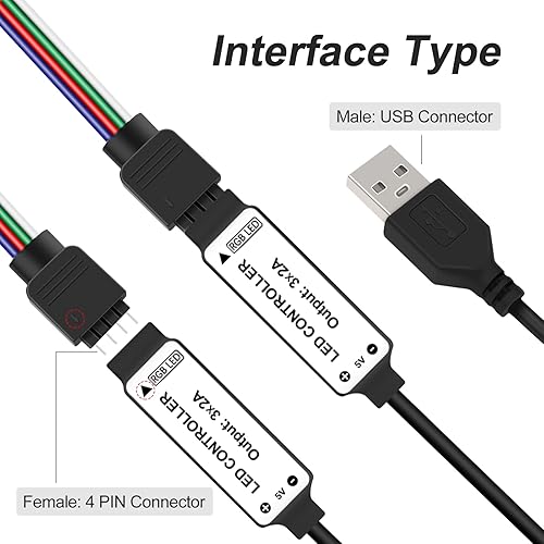 Miniatura 3 de RGBZONE 3.3 ft USB DC 5 V RF inalámbrico controlador LED, 17 teclas RF control remoto inalámbrico para 5050 3528 2835 RGB luces de tira LED