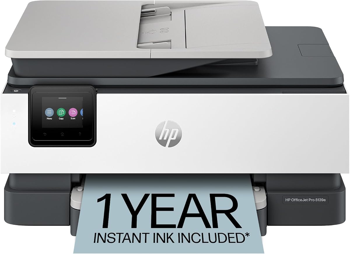 HP OfficeJet Pro 8139e Wireless All-in-One Color Inkjet Printer, Print, scan, Copy, fax, ADF, Duplex Printing Best-for-Home Office, 1 Year Instant Ink Trial Included, AI-Enabled (40Q51A)