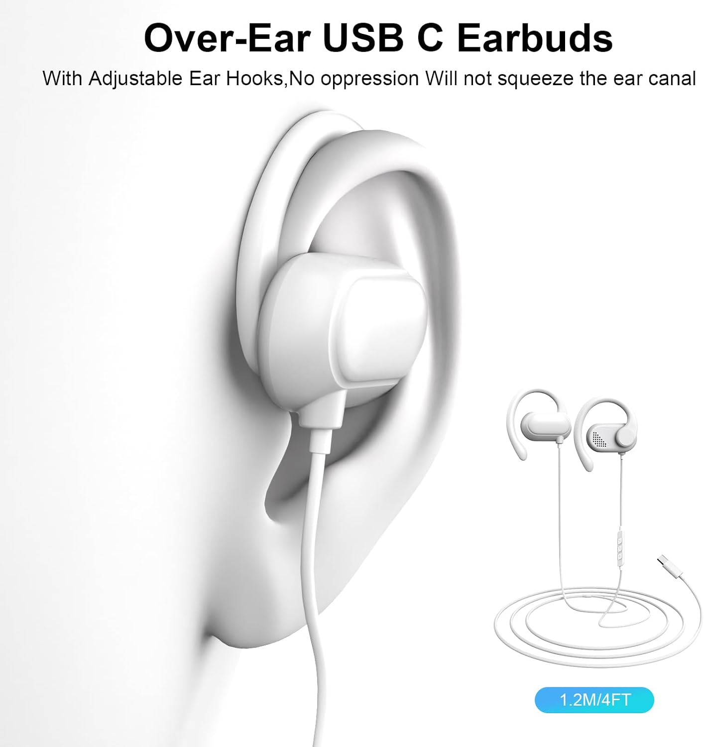 Open Ear USB C Headphones Wired Earbuds for iPhone 17 16 Pro Max 15 16e/iPad A16 11 10th,Type C Plug Over Ear Hooks Headphones with Mic for Samsung S26 Ultra S25 S24 S23 Sports Running Corded Headset