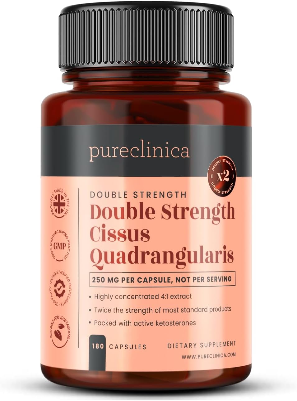 Double Strength Cissus Quadrangularis 1000mg x 180 Veggie Capsules -Up to 6 Months Supply