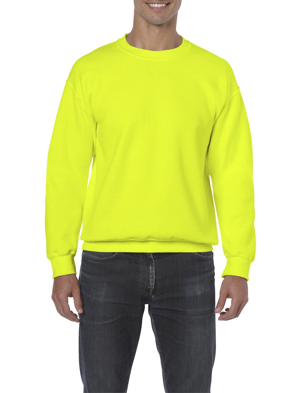 Gildan Men's Yellow (Safety Green) Adult Crew Neck 18000 Long Sleeve Sweatshirt, Medium