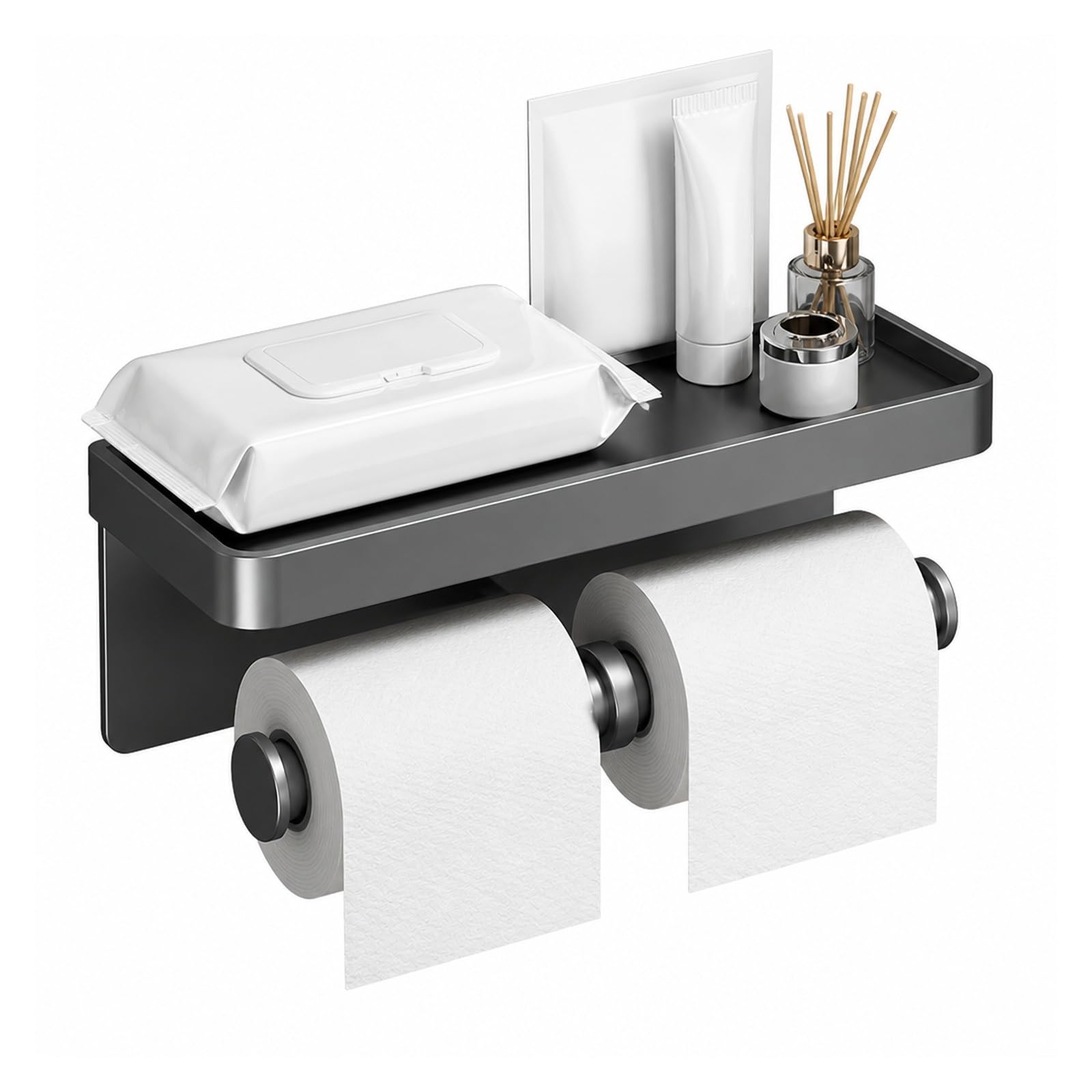 Toilet Roll Holder, Double Roll Toilet Tissue Holder With Shelf Wall Mount,for Bathroom