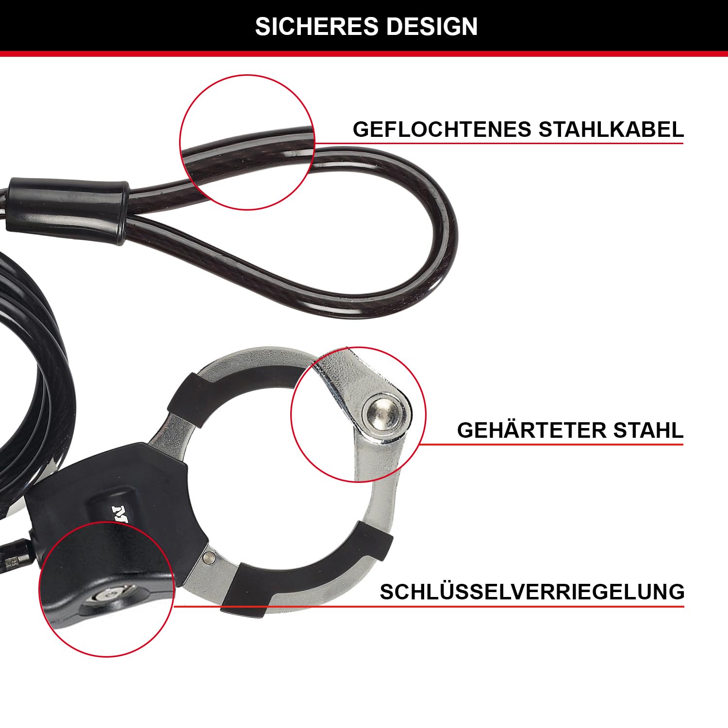 Master Lock Kabelschloss mit Schlüssel, 1 m, Ideal für Scooter Roller, Fahrrad, Kinderwagen, Sportausrüstung