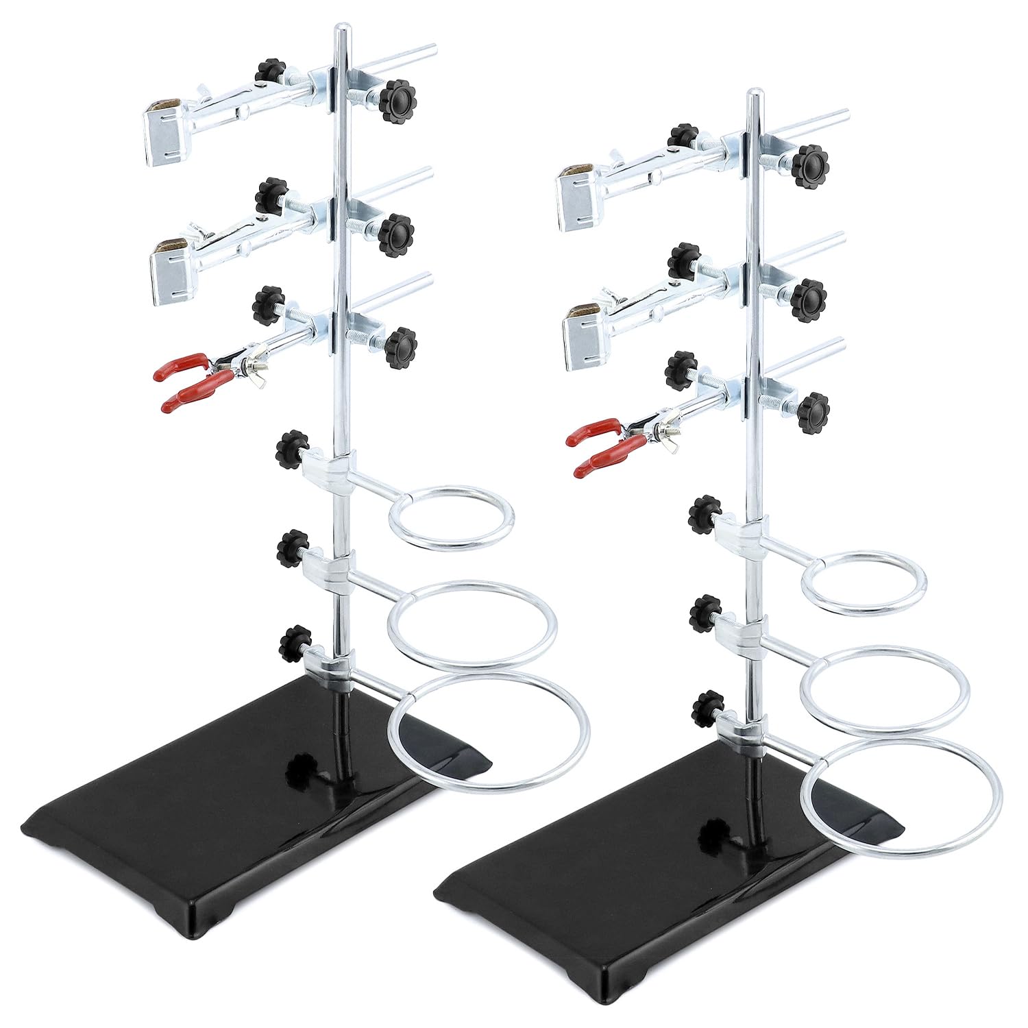 QWORK Laboratory Grade Metalware Set, 2 Pack Lab Support Stand Set with Iron Clamp Holder, Flask Clamp, and Condenser Stand