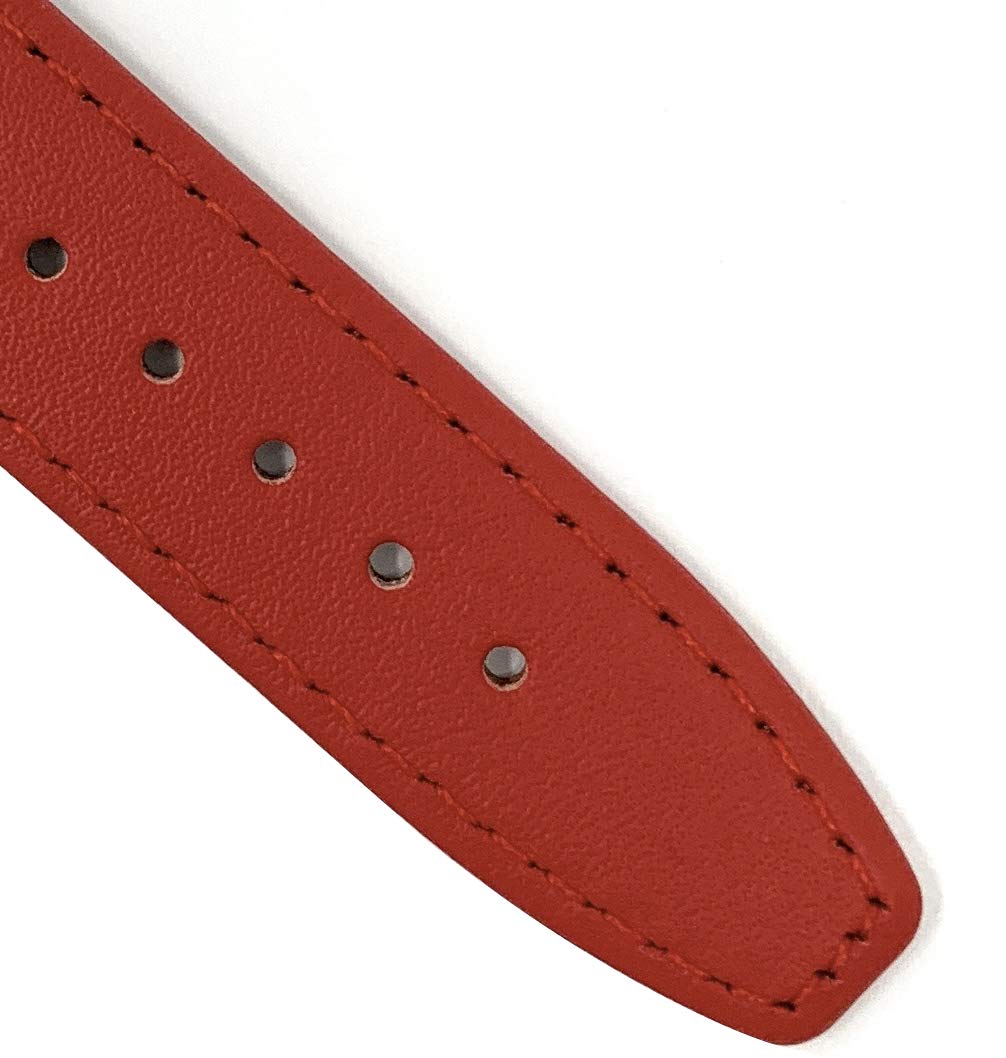 Bandini Extra Long 14mm Womens Italian Leather Watch Strap Band - Red with Stitching - Classic - Slim - Gold Buckle
