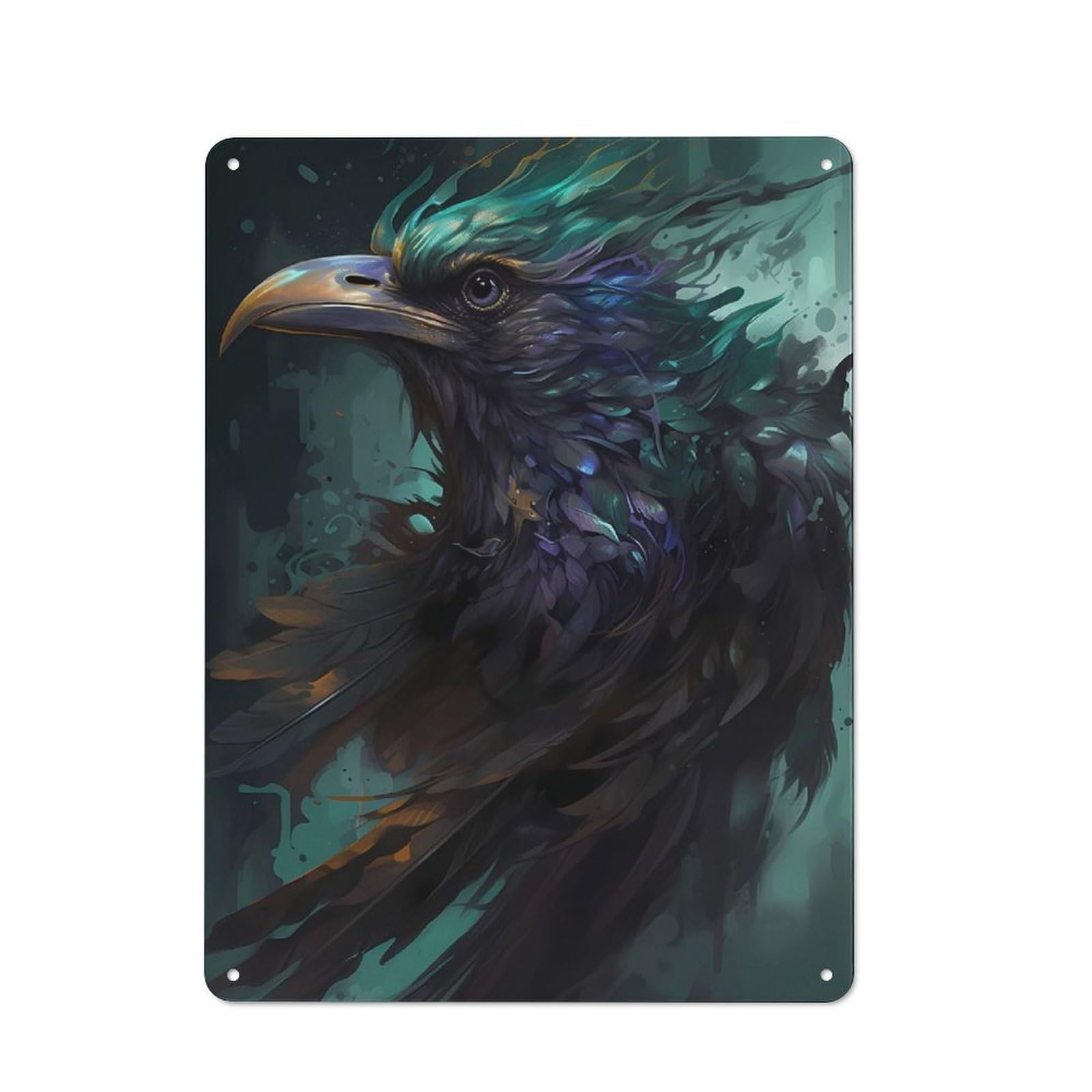 Junmoney Raven Mythical Metal Wall Plaque 40X30cm, Everyday Small Space Decor For Flat, Dorm Room, Lounge Or Cafe