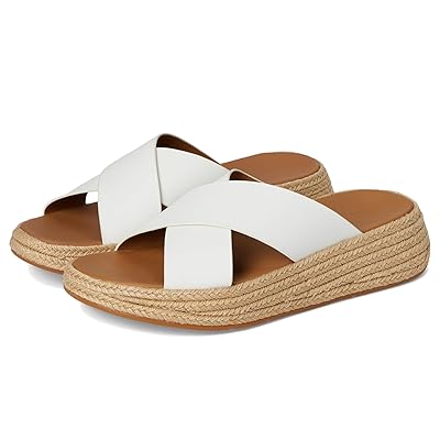FitFlop F Mode Espadrille Leather Flatform Cross Slides Women