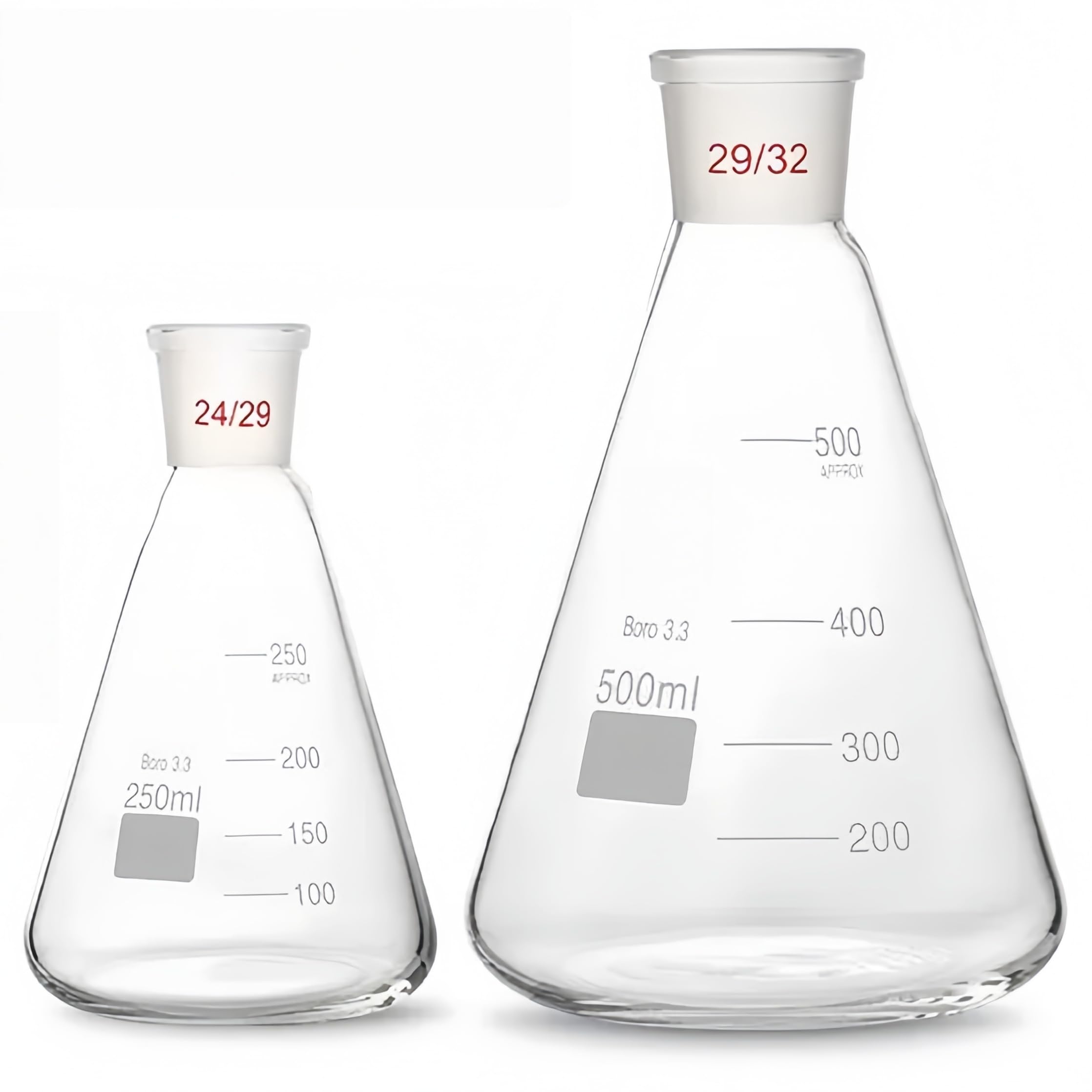 VIDOO Matraz Erlenmeyer de Vidrio Borosilicato 3.3 con Junta Esmerilada, Unión Cónica Estándar para Laboratorio, 24/29 3000ml