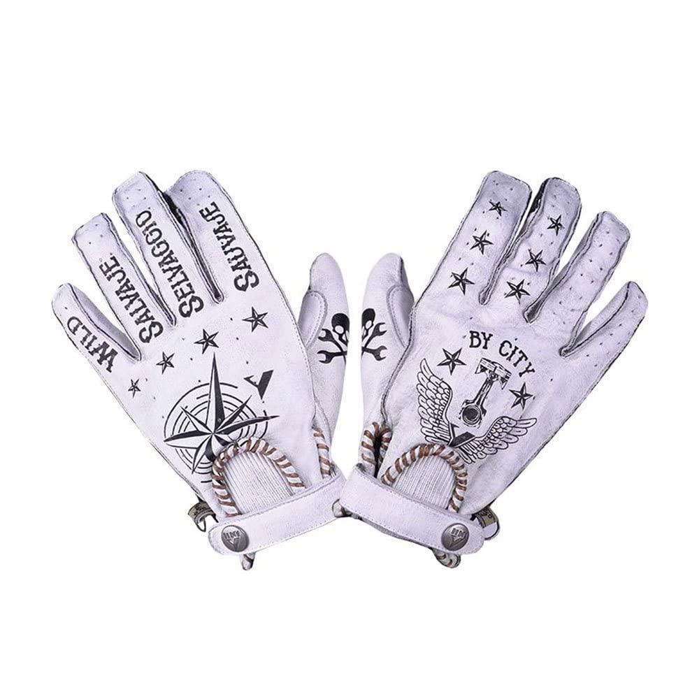 BY CITY Lederhandschuhe Second Skin Tattoo Sommer weiß XL