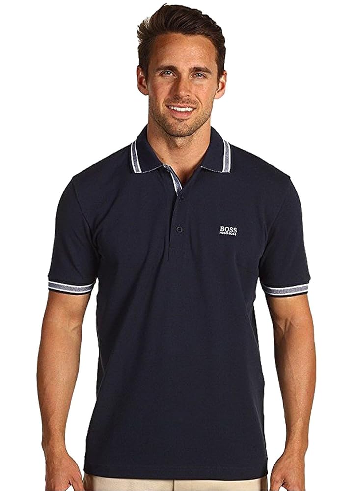BOSS 半袖ポロシャツ HUGO BOSS (ヒューゴボス) ストレッチ モノグラム ハーフジップ