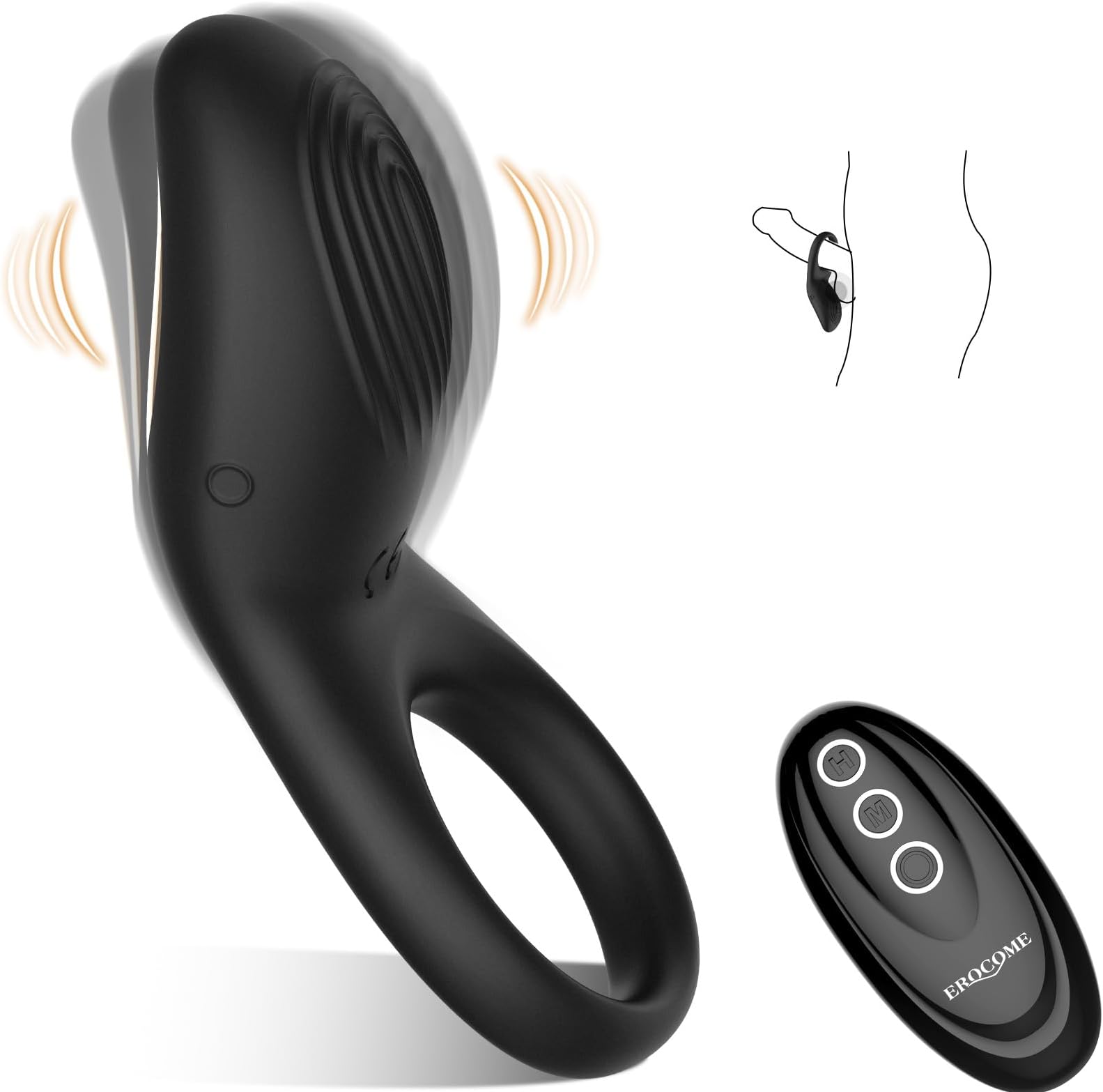 Full Silicone Vibrating Sagitta Remote Control Cock Ring - Waterproof Rechargeable Penis Ring Vibrator with 8 Modes - Sex Toy for Male or Couples (Black)