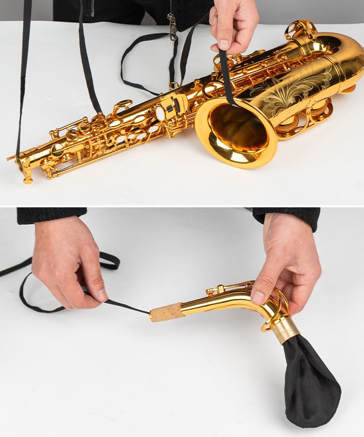 Image of 2PCS Saxophone Clarinet Care Bundle Alto, Tenor Sax Cleaning Cloth Kit, man-made chamois (Sax-black)