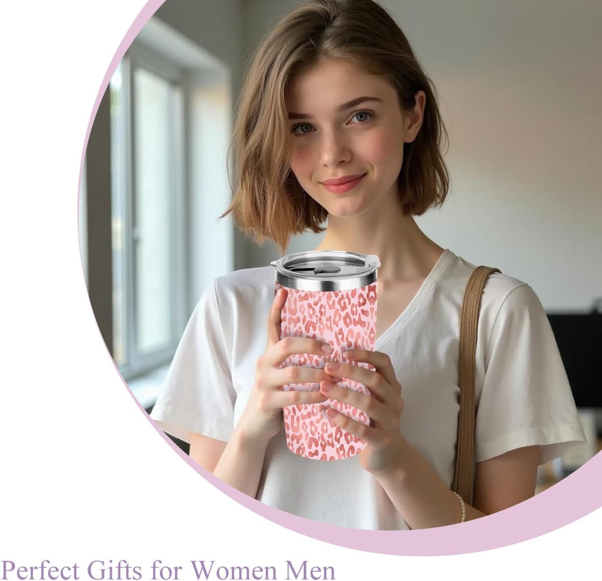 20 oz Insulated Tumbler，Tumbler with Lid Straw, Leopard Decor Insulated Travel Coffee Mug Stainless Steel Cup for Cold Hot Drink Gift for Women Friend Christmas Birthday Friendship (Pink Leopard)) - Image 4