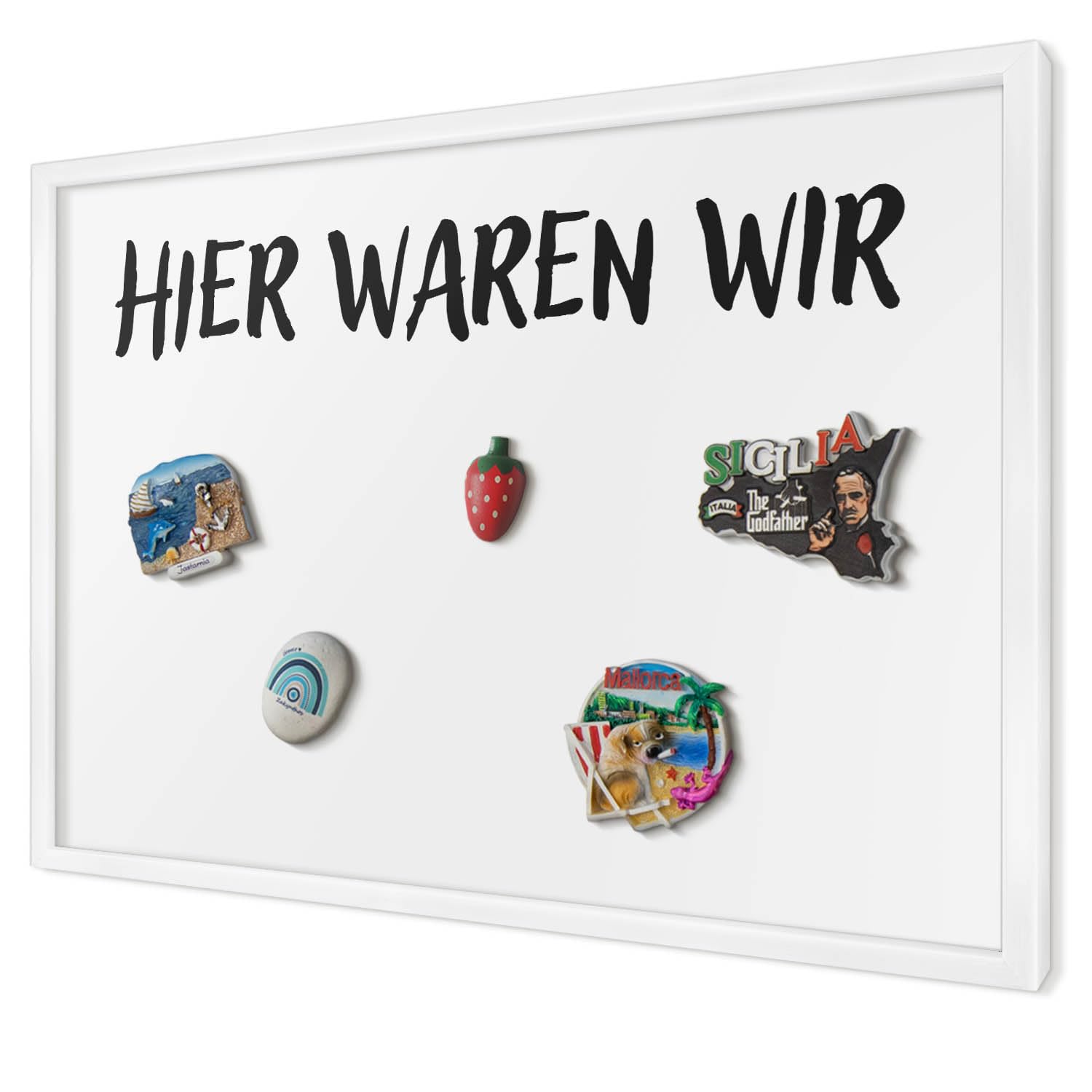 Magnetische Tafel 60x40 cm | mit Weißem Rahmen | Hier Waren Wir