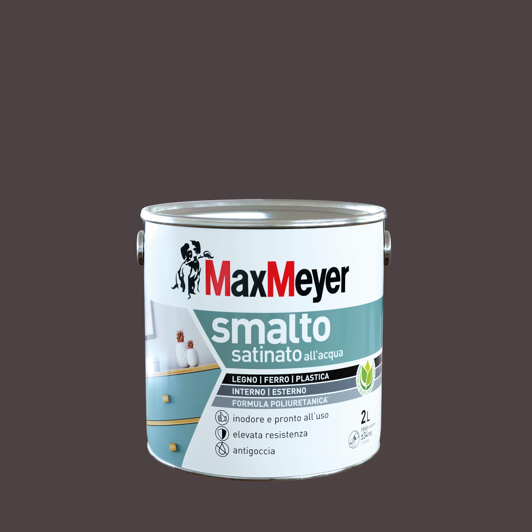 Maxmeyer Smalto All'Acqua Poliuretanico Satinato Marrone 2 L