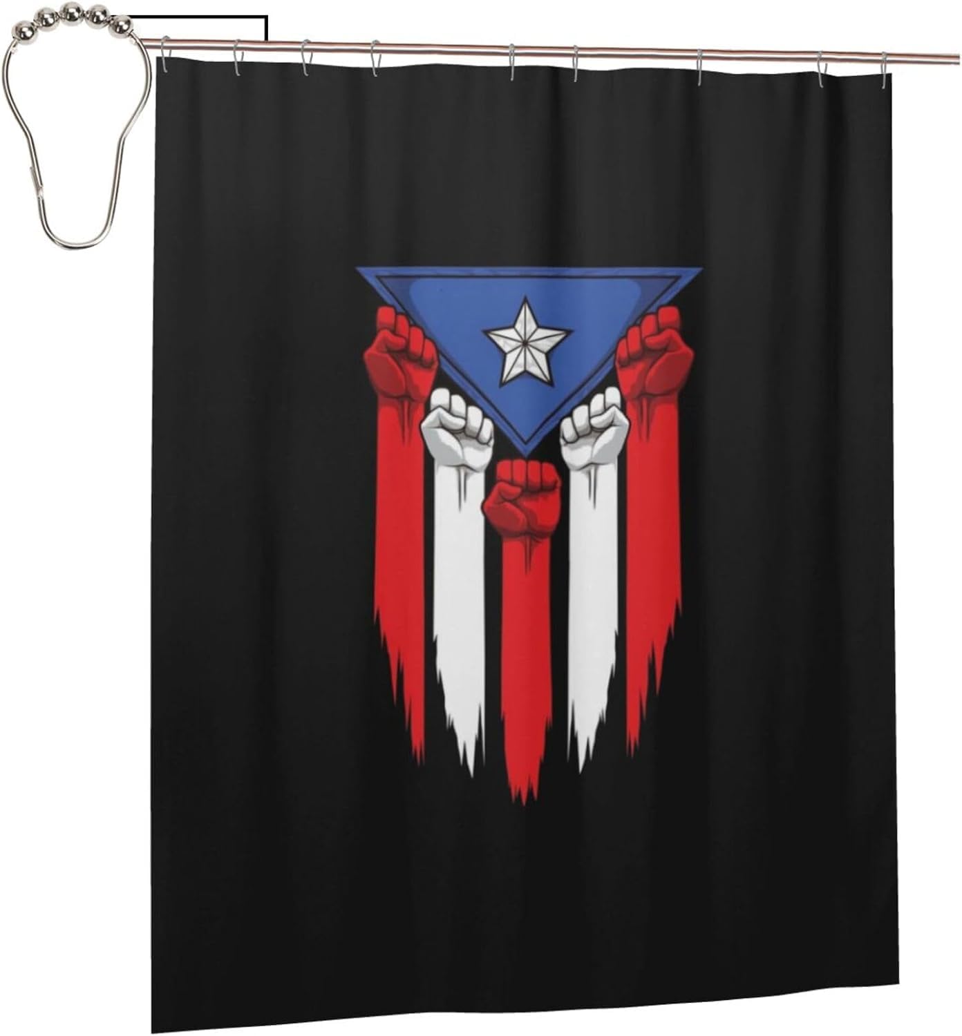 Fpandawang Puerto Rican Flag Logo Bathroom Fabric Shower Curtain with 12 Buckles and Hooks, Washable, Waterproof, 60x72 Inches