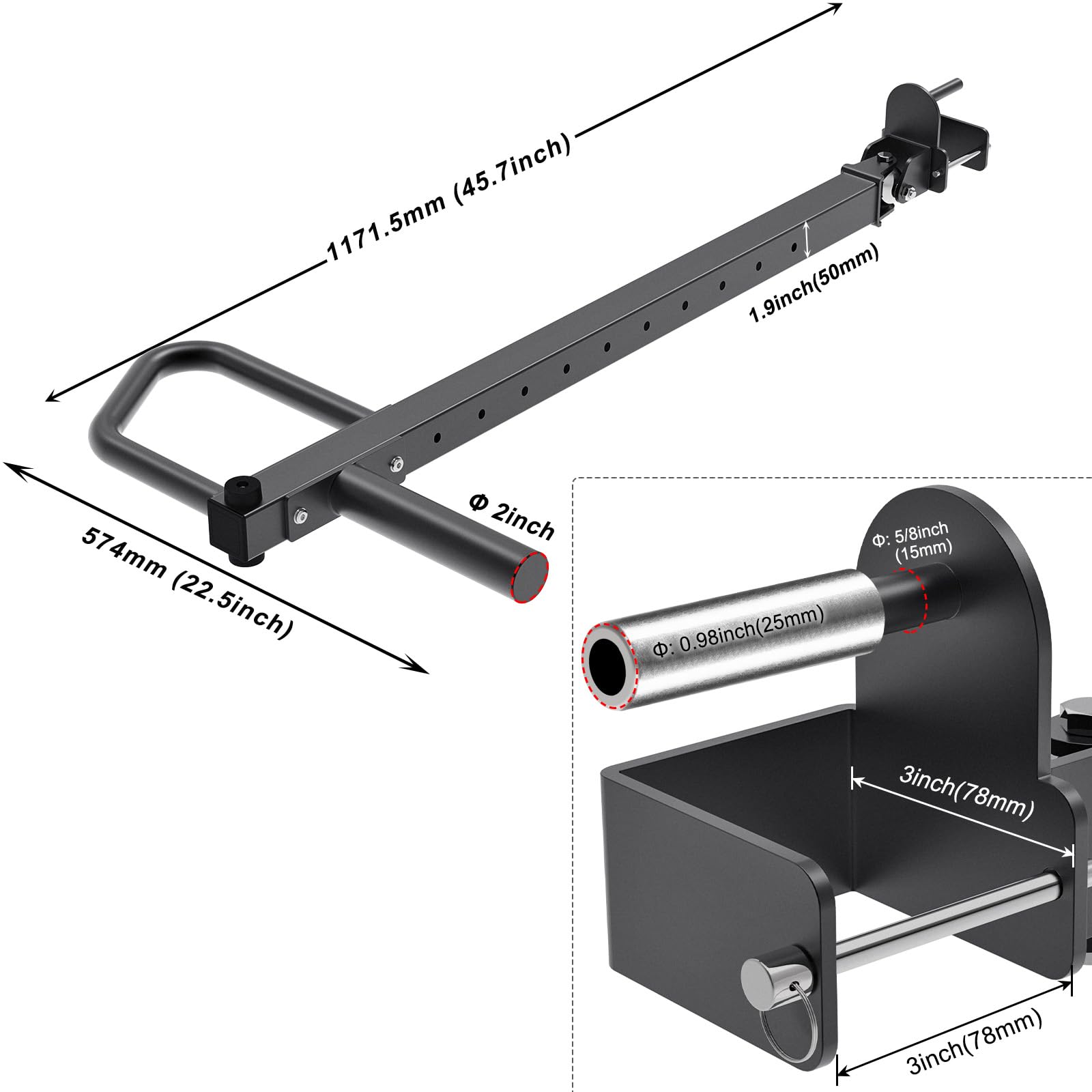 SELEWARE Brazo Ajustable Pesado, Adecuado para Marco de Potencia de 3" x 3" con Agujeros de 5/8" o 1"