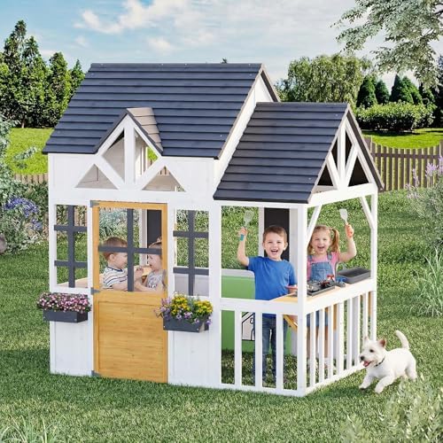 Outdoor Wooden Play House for Kids 0.5-12 Years